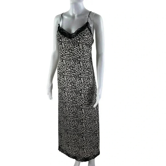Y2K Crescent L Slip Dress Animal Print Side Zipper Sweetheart Lace Neck and Hem - Picture 1 of 16